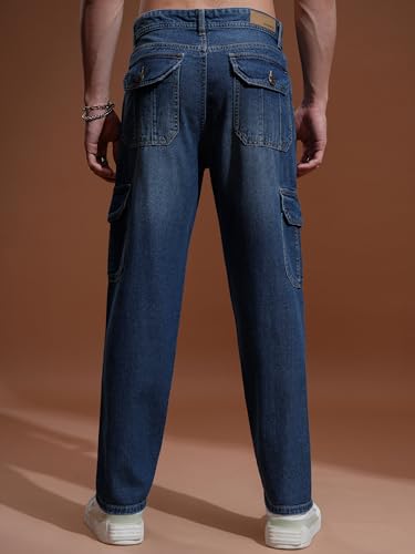 Image of Highlander Men's Relaxed-Fit Cargo Pocket Jeans | Clean Look | Cotton Comfort | Utility Style| Jeans for Man