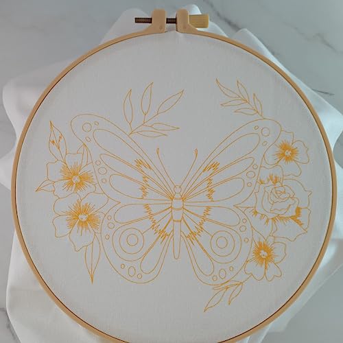 Image of Esffaci Embroidery Starter Kit for Adult Beginner with Blue Butterfly Flowers Pattern Hand Embroidery Set with Cloth Hoop Needle Threader Floss and Instruction