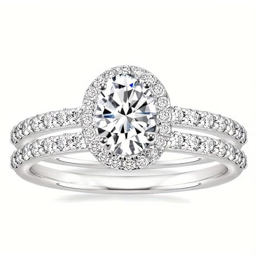 2pcs/set White Gold Plated Classic Fashion Cubic Zirconia Engagement Rings Wedding Bridal Band Promise Rings Evening Parties Anniversary Valentine's Day Gifts Eternity Bands for Women2