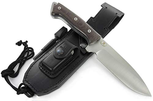 JEO-TEC Nº39 Fixed Blade Bushcraft Survival Hunting Camping Field Knife, Full Tang 11" Overall, MOVA Stainless Steel, Leather Sheath - Handmade