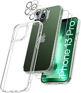 TOCOL 5 in 1 for iPhone 13 Pro Case 6.1", with 2 Pack Tempered Glass Screen Protector + 2 Pack Camera Lens Protector, Slim Shockproof Cover [Drop Protection] [Never Yellow] Support Magsafe, Clear
