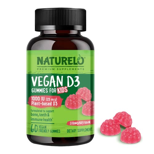 Naturelo Vegan D3 Gummies For Kids - 1000 Iu Vitamin D3 - Plant-Based Whole Food Supplement For Children 4 And Older - 60 Vegan-Friendly Gummies #TOP8