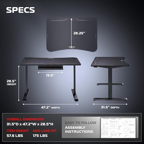 Image of Respawn 1048 Gaming Desk, 48 Inch Computer Desk with Cable Management
