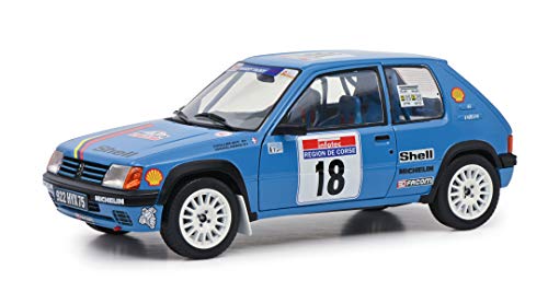 Solido Peugeot 205 Rallye #18, Tour de Corse 1990, Fahrer: Vericel/Chollier, Modellauto, Maßstab 1:18, blau