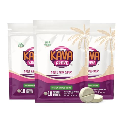 Kava Krave Passion Orange Guava Kava Candy 30 Count (10-Count Pack of 3) Alcohol Alternative with Buzz Kava Kava Candy for Relax Mood Support Stress Relief & Calming Bites Without Alcohol