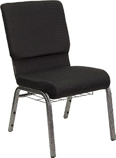 Flash Furniture HERCULES Series 18.5''W Church Chair in Black Patterned Fabric with Cup