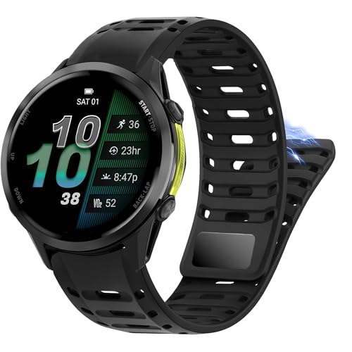 Garmin Forerunner 970�p�o���h�ɑΉ��B�N�C�b�N�����[�X���̖h���X�|�[�c�V���R���B�ʋC���̂�������p�X�g���b�v�E�H�b�`�o���h Garmin Forerunner 970�ɑΉ� (�u���b�N�B22mm�T�C�Y�̃o���h)�B