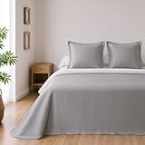 BOHEME | Colcha Reversible de Microfibra Gris para Cama de 135 | + 2 Fundas de Cojín | 235x270 cm | Ligera y Transpirable | Ideal para Entretiempo