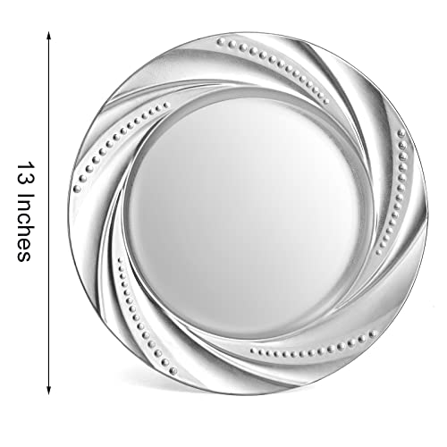 Zenfun 12 Pack 13 Inch Silver Charger Plates, Plastic Plate Chargers For Dinner Plates, Flower Spiral Dinner Chargers, Decorative Plates For Table Setting, Wedding, Parties, Outdoor Receptions, Banquets #TOP1