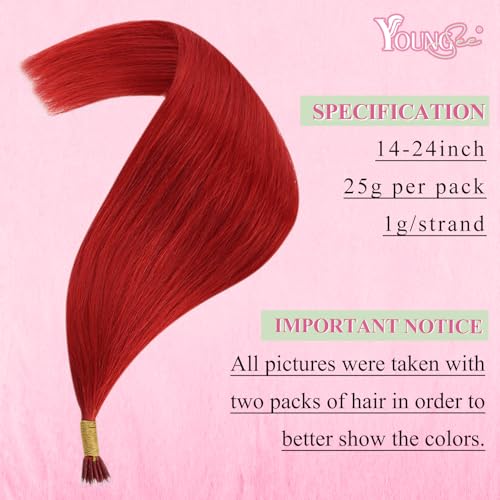Image of YoungSee Nano Ring Hair Extensions Human Hair Red 22 Inch Nano Beads Hair Extensions Human Hair Red Nano-tip Extension Colored Nanolink Remy Hair Colored for Adding Color Highlights 25g 25 strands