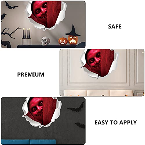 Ultnice 4Pcs 3D Halloween Wall Stickers Scary Peeper Halloween Decoration Red Devil Wall Cling 3D Horror Wall Art Murals For Home Haunted House Decoration #TOP7