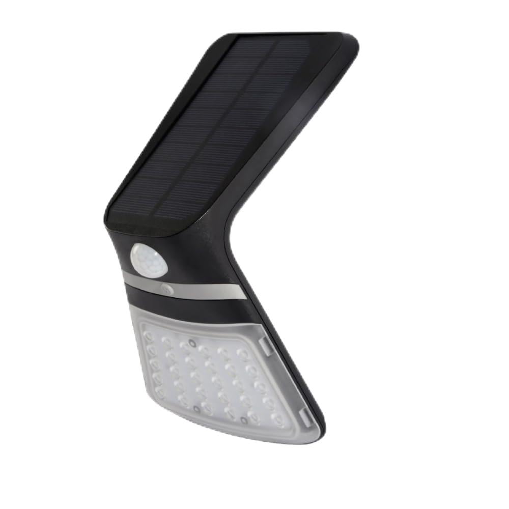 Applique solare 3,5 W, 430 lm, ricaricabile, sensore di presenza (2-8 m), colore nero, 10,5 x 13 cm, ideale per illuminazione esterna e sicurezza.