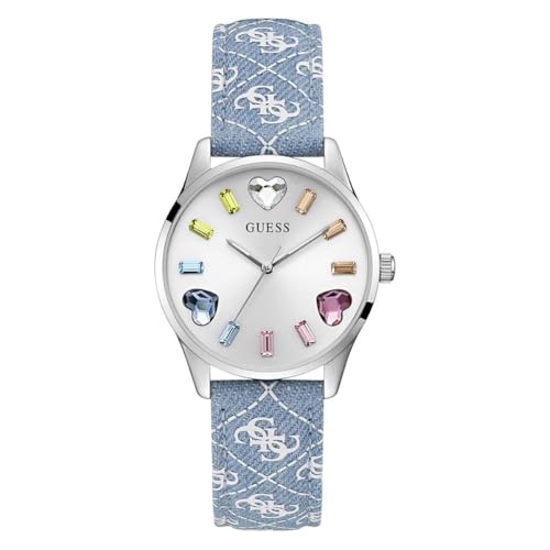 GUESS Women's 36mm Watch - Blue Strap White Dial Silver Case