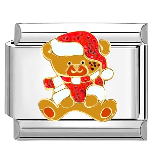 Image of Quiges - 9mm Italian Style Charm Link Module Stainless Steel Christmas Bear for Italian Style Bracelets