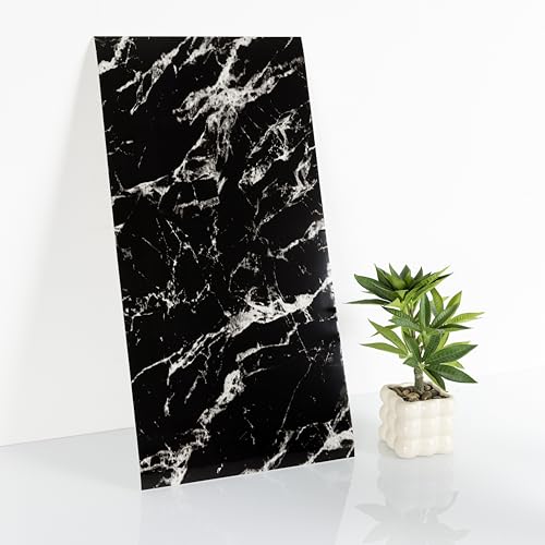 Hode 10 azulejos adhesivos para cocina, mármol, 60 x 30 cm, azulejos autoadhesivos, negros, impermeables, para pared posterior de cocina, baño, salón, azulejos de pared