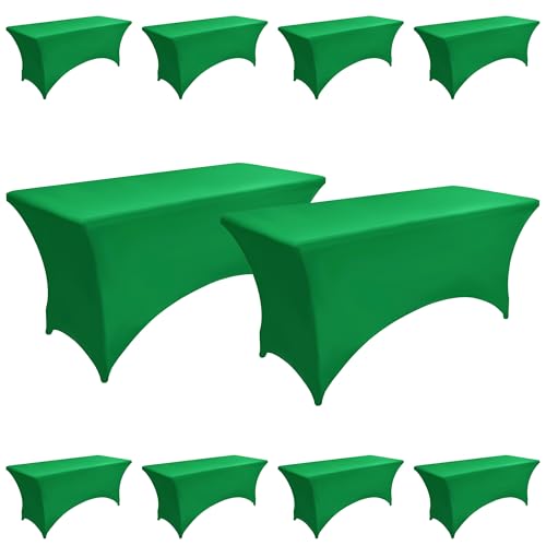 ZarzaaSik 10-Pack 6ft Spandex Table Covers for Rectangle Standard Folding Tables - Wrinkle Resistant Stretch Tablecloths - Ultimate Fitted Table Protector for Parties, Banquet, Wedding