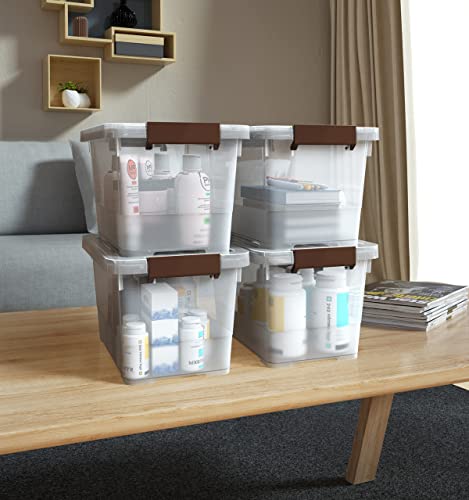 Wyt 8-Quart Clear Plastic Storage Latch Box/Bins, 3-Pack Storage Organizer Box With Brown Latching Handle And Lid, 8-Litre #TOP5