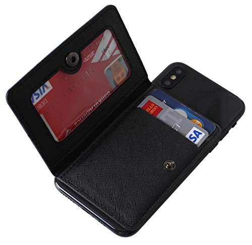 Cheap Sunday ID Card Holder for Back of Phone Leather Phone Wallet Stick On with Stand Flip Waterproof Leather Adhesive Wallet for Most Cellphones (Black)