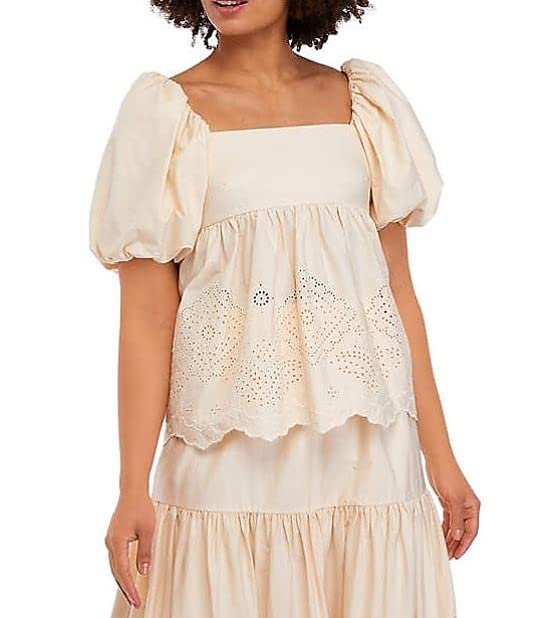 Moon River Women's Square Neck Eyelet TOP W/Back TIE, Cream, M at Amazon  Women's Clothing store