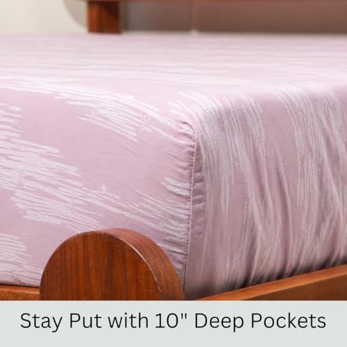 Image of Amazon Brand - Umi Cotton Elastic Fitted Bedsheet, King Size 78x72 Inches, Elastic Fit Bed Sheet, 10 Inch Deep Pocket, Soft Breathable Bedding, Durable Easy Care, with Pillow Cover-Glitch Aura