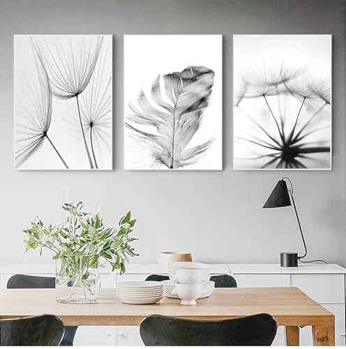 Affiches de fleurs noir et blanc TONGYINLI triptyque de peintures sur toile 40x60cm pour salon