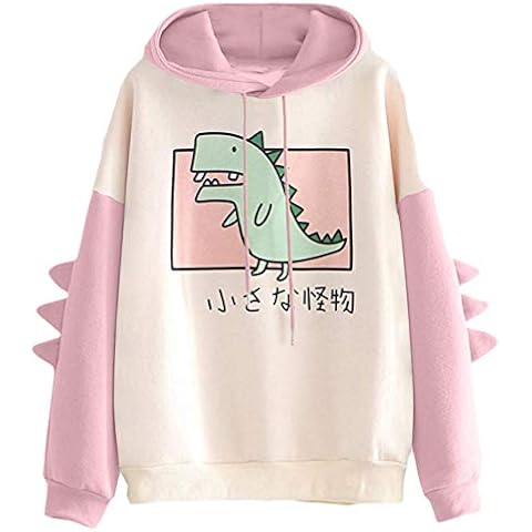 Lvswebe Womens/Girls Cute Dinosaur Hoodie Pullover Hooded Sweatshirt Pink X-Large Cover