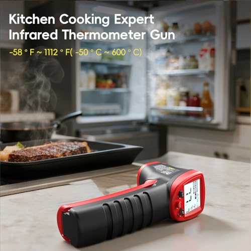 Eventek Termometro Cocina, -50 ℃~600 ℃(-58~1112 ℉) Termometro Infrarrojos con LCD, Termometro Laser Pistola de Temperatura, termómetro infrarrojo digital cocina Sin Contacto Emisividad Ajustable BBQ - imagen 2