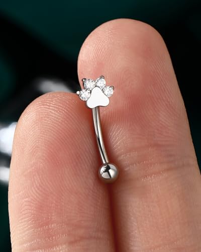 COCHARM Cute G23 Titanium Paw Print Rook Earrings for Women Men-6mm, 8mm 16g Rook Piercing Jewelry Puppy Surgical Steel Eyebrow Rings Internally Threaded Dainty Eyebrow Barbells4