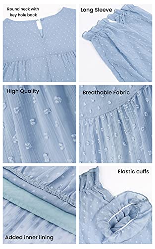 Prettygarden Women's Summer Loose Chiffon Blouse Mesh Long Sleeve Casual Round Neck Peplum Tops (Navy,Medium) #TOP5