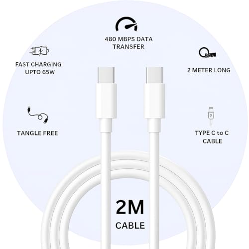 Image of Samsung 2M Type-C to Type-C Fast Charging Cable | PD Support | High-Speed Data Transfer | Compatible with Galaxy A06, F06, A16, M05s, A25, S25, M15, F15, A15, A14, M14, F14, M34, F34, S23 - White
