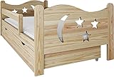 NeedSleep® Rausfallschutz Kinderbett Komplett 80x140 80x160 80x180 Bett Lattenrost Schublade I Kinder ab 2 Jahren | Mädchen Junge I Kinderzimmer (80x140 cm mit Matratze, Natur Holz)