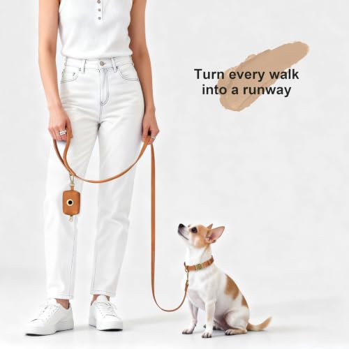 Image of Didog PU Leather Dog Leash for Small Dogs, 5 /8in x 5ft, Light Brown