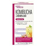 Green Monster Kombucha Fruit de la Passion 10x5g - Boisson de thé fermenté en sachets - Sans sucre - À mélanger avec 200 ml d’eau - Pratique à emporter - Produit de Corée
