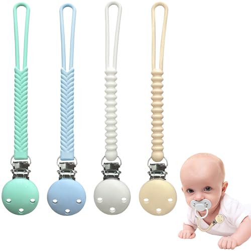 SALVAYRO® Chupetero de Silicona para Bebé con Seguridad de Grado Alimenticio, libre de BPA y PVC | Pack de 4 (Az, Ve, Nar, Bla) | Colgador con Enganche Seguro para Niños y Niñas.
