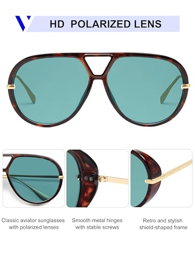 Image of VANLINKER Oversized Trendy Polarized Aviator Sunglasses for Women Men Retro Round Sunglasses Vintage Shield Shades VL9798