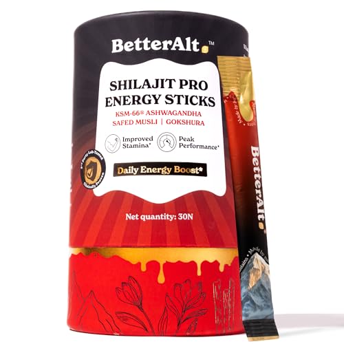 Better Alt Energy Pro Energy Sticks | Natural Energy Booster with Shilajit KSM-66 Ashwagandha Safed Musli & Gokshura |30 Sticks| for Men & Women