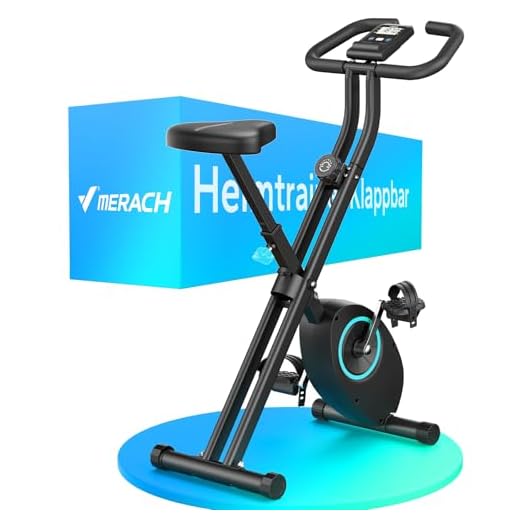 MERACH Heimtrainer Fahrrad Klappbar, Hometrainer Fahrrad mit LCD Monitor, Ergometer Heimtrainer mit Bequemem Sitzkissen, Fitnessbikes für Zuhause, Platzsparend