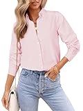 Aoudery Womens Oxford Shirts Button Down Shirts Cotton Dress Shirts Long Sleeve Collared Work Office Blouses Tunic Tops - Light Pink L