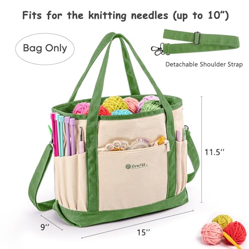 Image of MYBAGZING Canvas Yarn Storage Organizer Bag Washable Crochet Bag with Pockets for Yarn, Hooks, Needles - Travel Knitting Tote for Crafters - Gift for Crocheters & Knitters (Medium /Large)