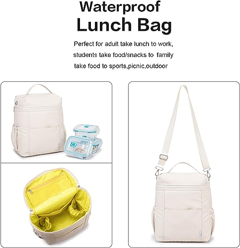 Image of NOL Natural Organic Lifestyle Insulated Lunch Bags for Women Cooler Bag Lightweight Nylon Waterproof Lunch Box For Work (Cream, Large)