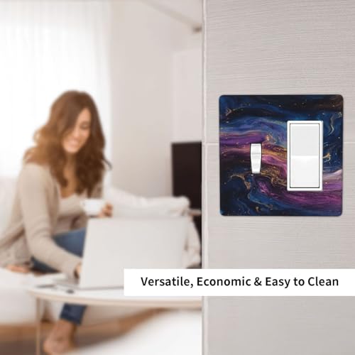 Decorative Outlet Covers Abstract Purple Blue Gold Marble Texture 2 Gang 1 Gang Wall Plate Cover Single Toggle Rocker Combo Light Switch Cover Plate Faceplate for Bedroom Decor