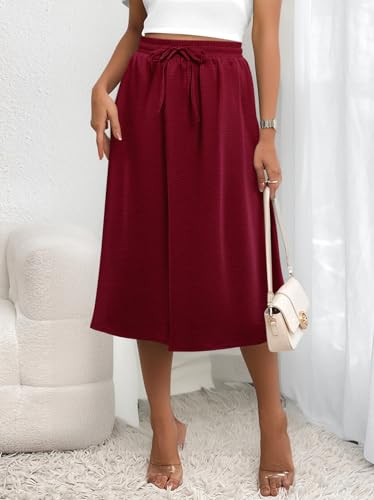 Flowy Skirt Midi Length Elastic High Waist A-Line Skirts with Pockets Bohemia for Women 2025 Trendy(S-3XL) Apricot XXL3