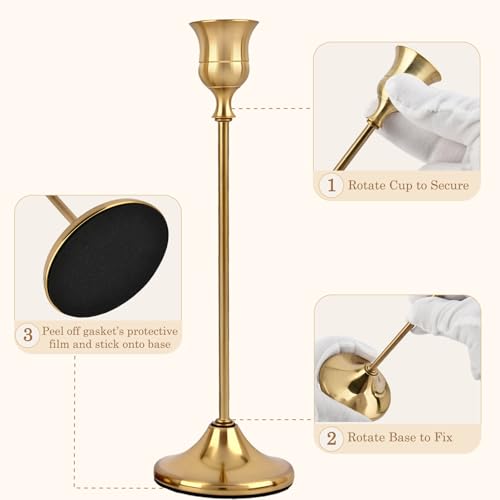 Set of 6 Gold Metal Taper Candlestick Holders Vintage Brass Home Decor for Dining Table Fireplace Mantel Wedding Christmas Thanksgiving Party Housewarming Gift with Exquisite Packaging