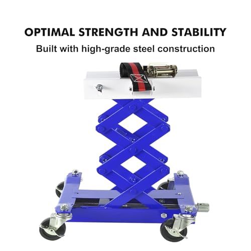 Image of Garvee Transmission Jack 450 LBS Capacity: Low Profile Lift with 2M Safety Straps & 4 Brake Wheels, 7-23 Inch Range for Car & Truck Repair (Blue)