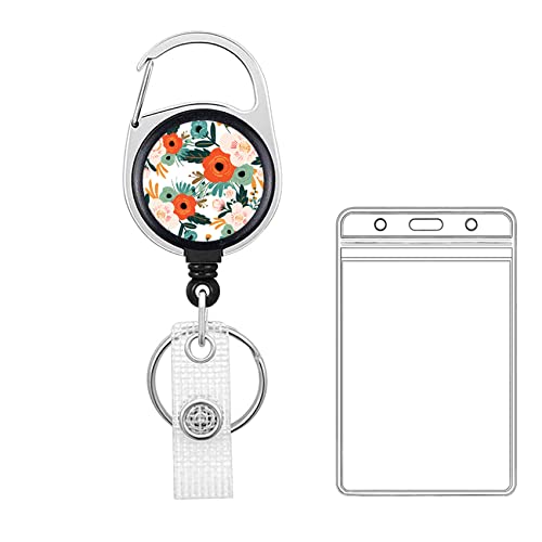 Badge Reel Retractable Keychain Heavy Duty With Belt Clip Nurse Badge Holder With Waterproof Vertical Id Card Holders For Id Name Cards/Credit Card/Hotel Key Cards (1 Pack Floral) #TOP4