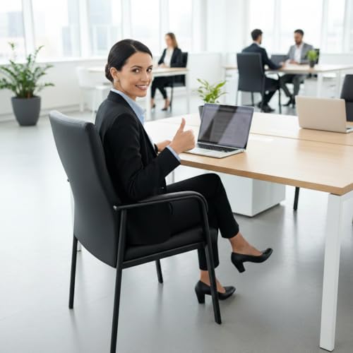 Image of Leather Office Guest Chair, Guest Conference Room Chair, 600 LBS Capacity High Back Reception Chair with Padded Armrests, No Wheels, Black - 2 Pack