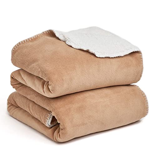 Brentfords Sherpa Flannel Fleece Blanket Large Plush Fluffy Winter Throw Thick Fuzzy Soft Microfiber, Natural - 150 x 180cm