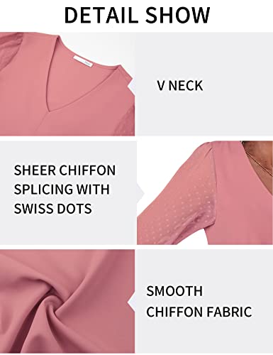 Messic Work Blouse Chiffon Womens Blouses Dressy 3/4 Sleeve Summer Designer Blouses V Neck Elelegant Chiffon Tunic Tops Flattering Cute Versatile Top For Office Workwear Sheer Tops,Carmine,Xx-Large #TOP5