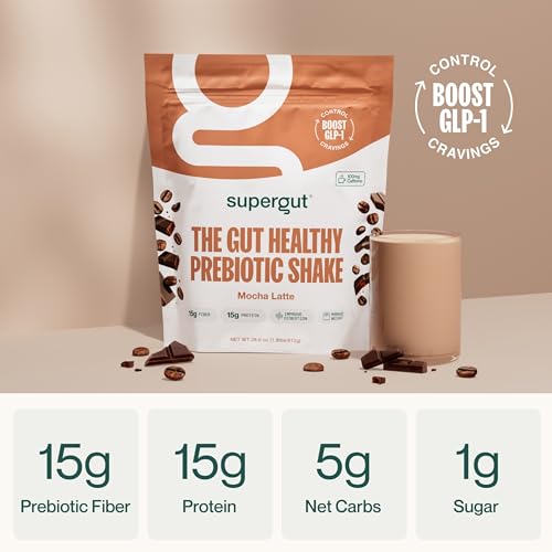 Supergut Prebiotic Shakes | Meal Replacement | Boost GLP-1 | High Protein and Fiber | No Added Sugar | Keto Food, Meal, Snack (Mocha Latte, 14 servings)