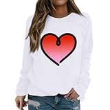 Valentinstag Cute Love Sweatshirt für Frauen Herzen Gedruckt Oversized Rundhals Top Stilvoller Casual Langarm Pullover, weiß, 3XL